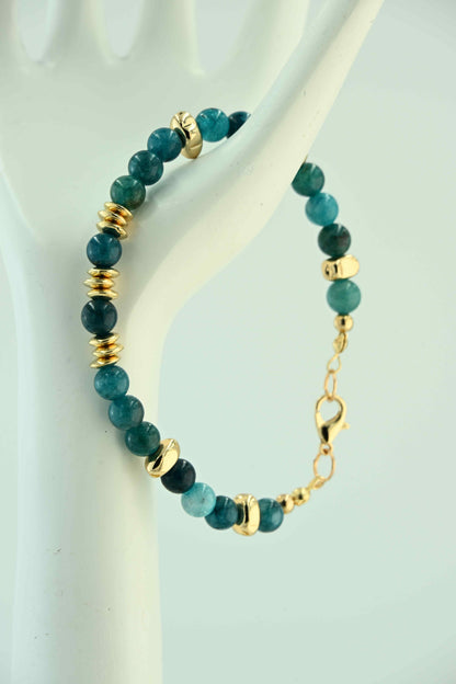 Bransoletka z dużych kamieni apatytu i złotych przekładek – ręcznie robiona biżuteria handmade – bellamaga