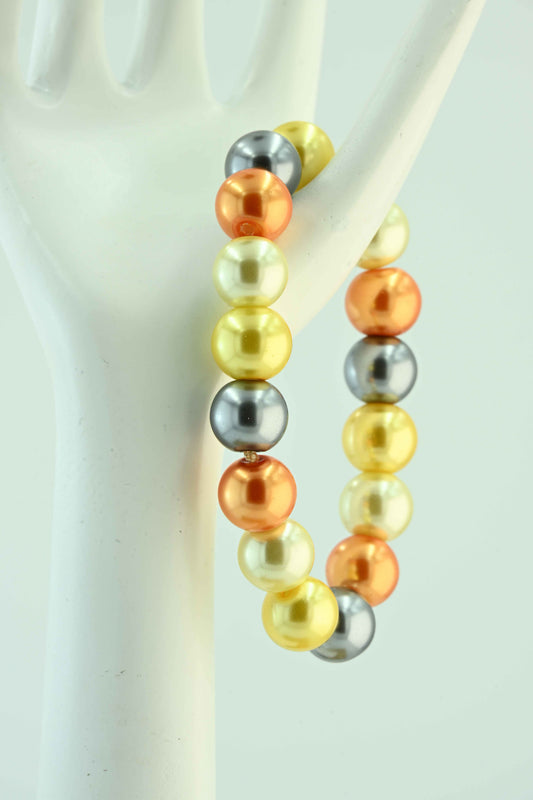 Bransoletka z dużych koralików w odcieniach złota, srebra i miedzi – bellamaga handmade