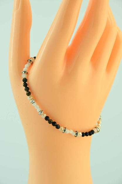 Bransoletka z turmalinem i kamieniem księżycowym – ręcznie robiona biżuteria handmade – bellamaga