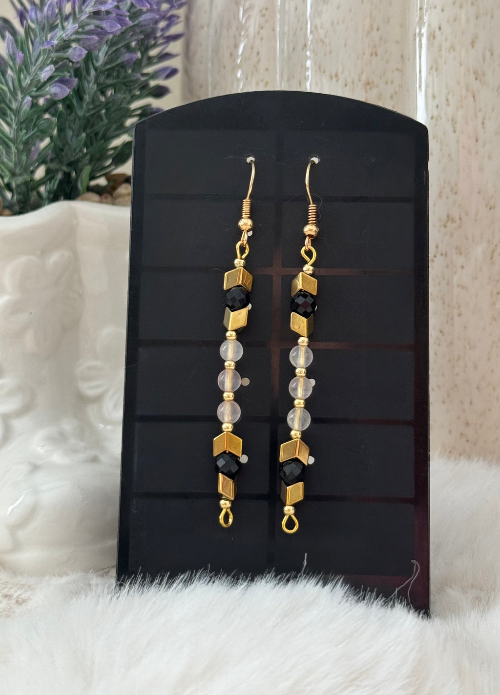 Kolczyki Eclipse No.03 – Rose Quartz & Black Tourmaline