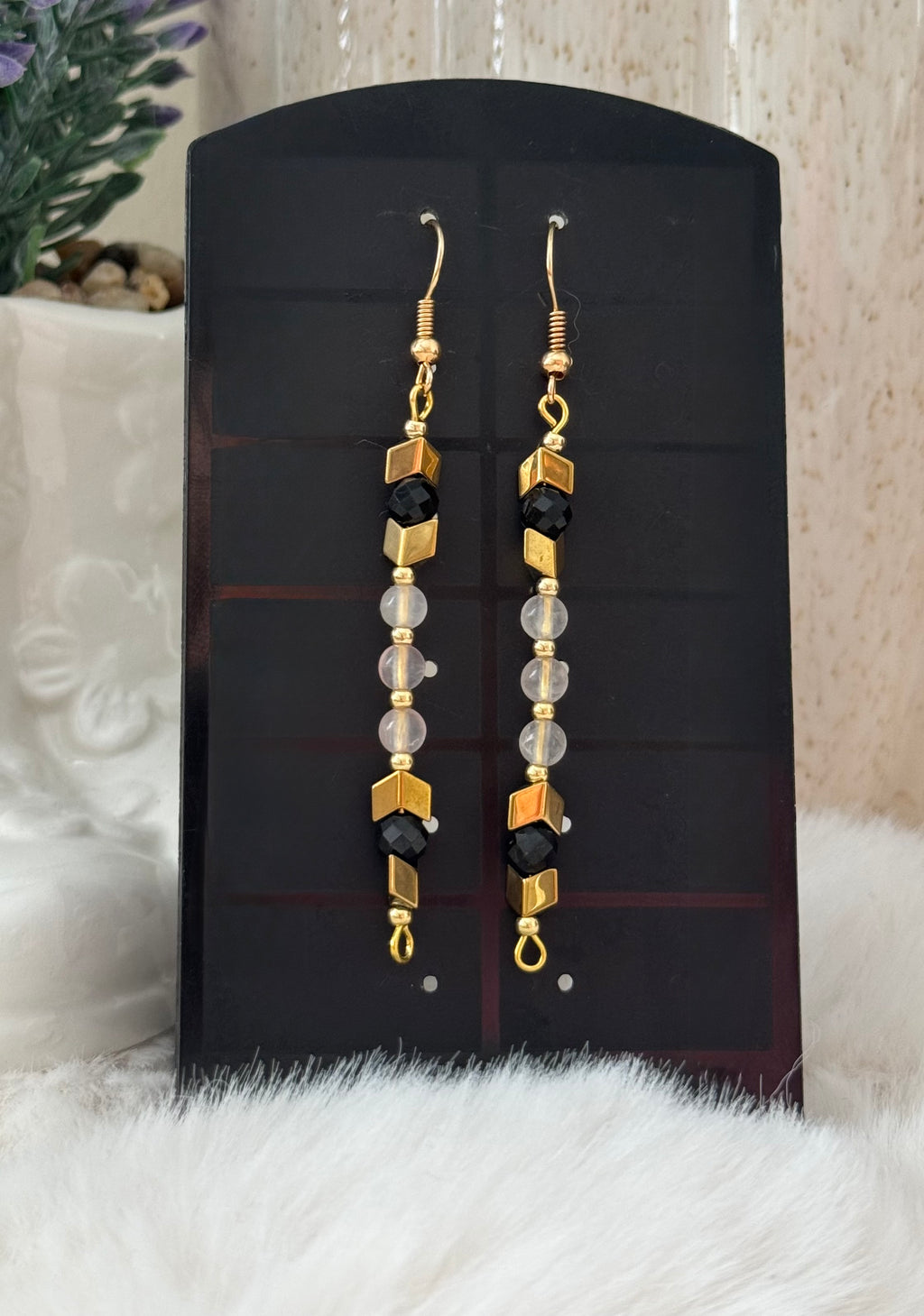 Kolczyki Eclipse No.03 – Rose Quartz & Black Tourmaline